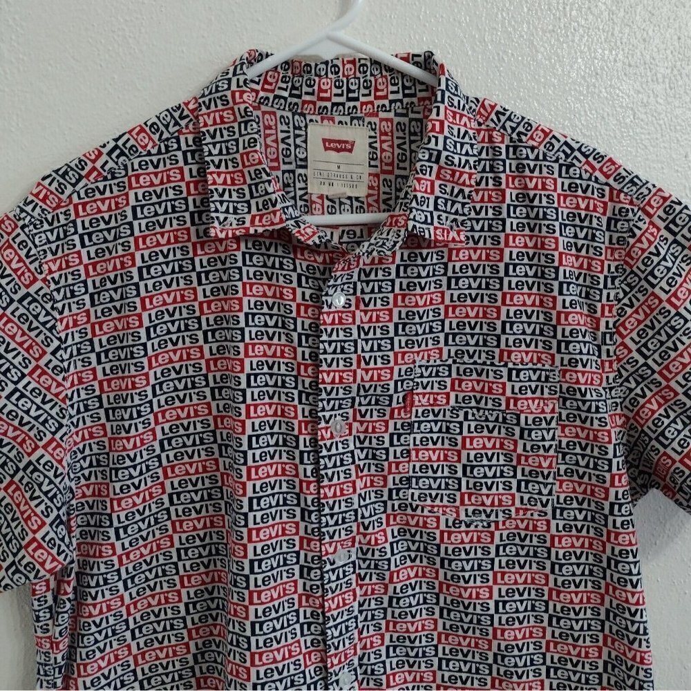 Levis Classic Retro Logo Pattern Button Down Shir… - image 3